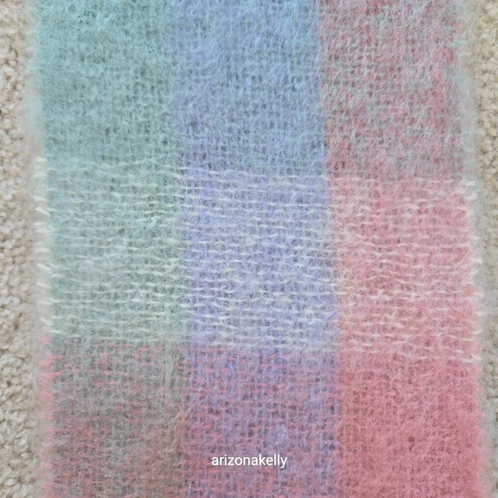 NWOT Mohair Scarf Pastel Plaid Pink Lavender St. Albans Australia
